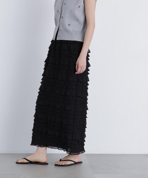 N.(N. Natural Beauty Basic)(エヌエヌナチュラルビューティーベーシック)の「フリルティアードナロースカート(スカート・レディース・オフホワイト/ブラック・P/S/MEDIUM)」の6枚目の写真