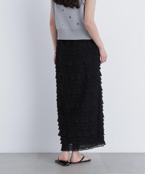 N.(N. Natural Beauty Basic)(エヌエヌナチュラルビューティーベーシック)の「フリルティアードナロースカート(スカート・レディース・オフホワイト/ブラック・P/S/MEDIUM)」の7枚目の写真
