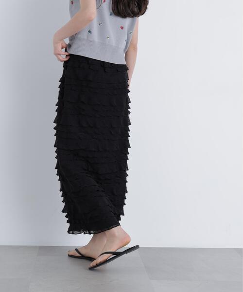N.(N. Natural Beauty Basic)(エヌエヌナチュラルビューティーベーシック)の「フリルティアードナロースカート(スカート・レディース・オフホワイト/ブラック・P/S/MEDIUM)」の8枚目の写真