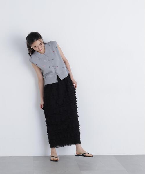 N.(N. Natural Beauty Basic)(エヌエヌナチュラルビューティーベーシック)の「フリルティアードナロースカート(スカート・レディース・オフホワイト/ブラック・P/S/MEDIUM)」の10枚目の写真