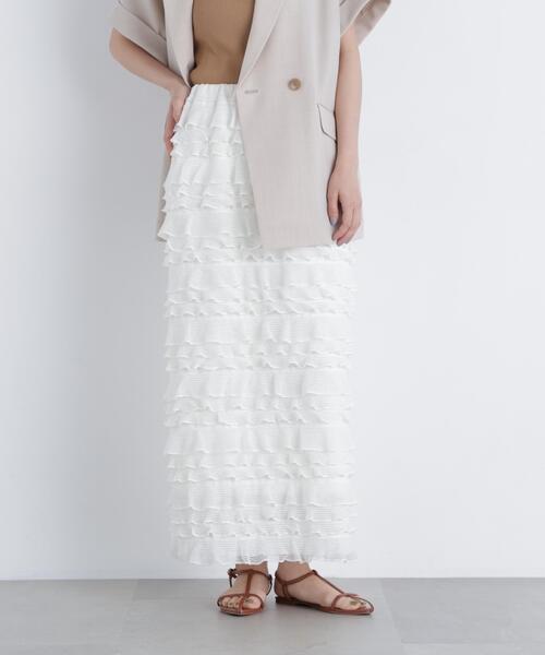 N.(N. Natural Beauty Basic)(エヌエヌナチュラルビューティーベーシック)の「フリルティアードナロースカート(スカート・レディース・オフホワイト/ブラック・P/S/MEDIUM)」の13枚目の写真