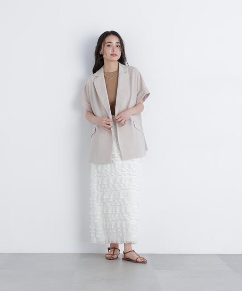 N.(N. Natural Beauty Basic)(エヌエヌナチュラルビューティーベーシック)の「フリルティアードナロースカート(スカート・レディース・オフホワイト/ブラック・P/S/MEDIUM)」の16枚目の写真