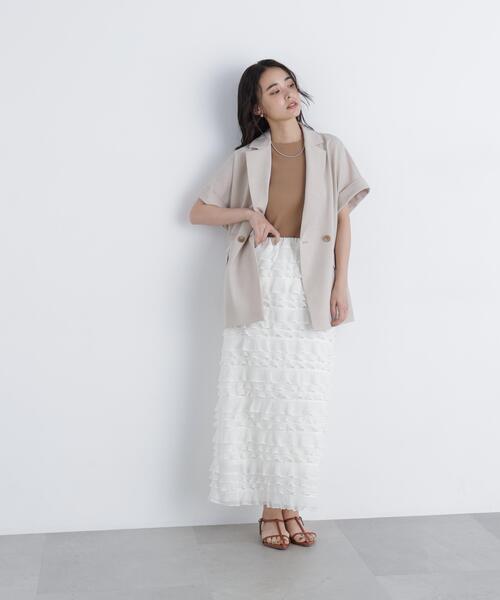 N.(N. Natural Beauty Basic)(エヌエヌナチュラルビューティーベーシック)の「フリルティアードナロースカート(スカート・レディース・オフホワイト/ブラック・P/S/MEDIUM)」の17枚目の写真