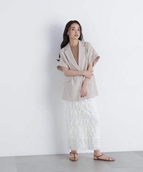 N.(N. Natural Beauty Basic)(エヌエヌナチュラルビューティーベーシック)の「フリルティアードナロースカート(スカート・レディース・オフホワイト/ブラック・P/S/MEDIUM)」の18枚目の写真
