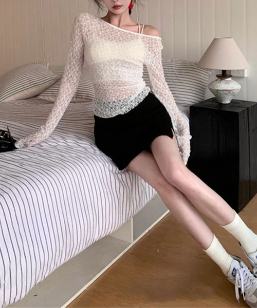 HALEY PESCA(ヘーリーペスカ)の「HALEY PESCA/シースルーレーストップス(Tシャツ/カットソー・レディース・ブラック/ホワイト・MEDIUM/SMALL)」の14枚目の写真