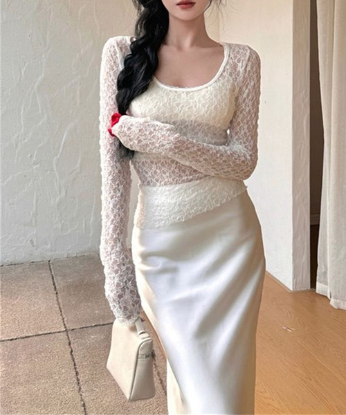 HALEY PESCA(ヘーリーペスカ)の「HALEY PESCA/シースルーレーストップス(Tシャツ/カットソー・レディース・ブラック/ホワイト・MEDIUM/SMALL)」の8枚目の写真