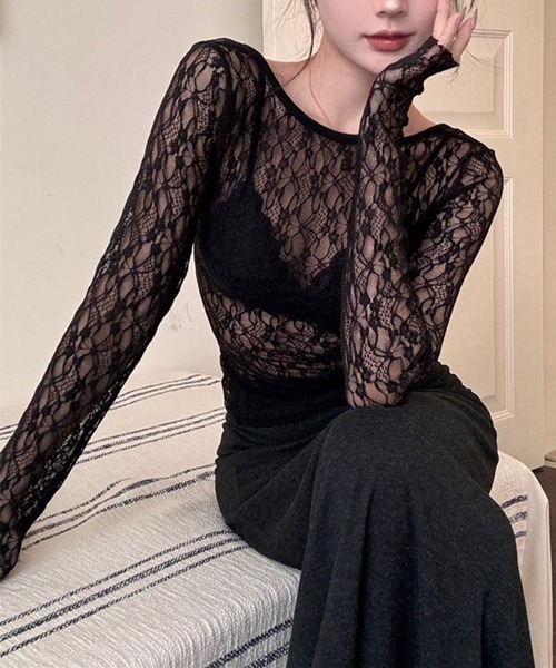HALEY PESCA(ヘーリーペスカ)の「HALEY PESCA/シースルーレーストップス(Tシャツ/カットソー・レディース・ブラック/ホワイト・MEDIUM/SMALL)」の10枚目の写真