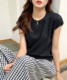 クルーネック半袖ニット