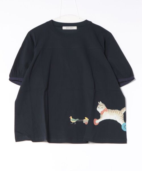 SUPER HAKKA（スーパーハッカ）の「SUPER　HAKKA×マツモトヨーコ　30／－天竺　「My　little　friends」プリントTシャツ（Tシャツ/カットソー・レディース・ネイビー/レッド/ライトグレー・FREE）」の3枚目の写真