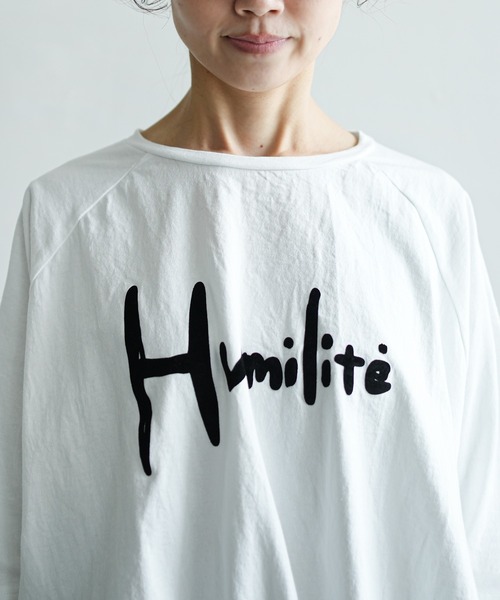 SOLAMONAT（ソラモナ）の「パフ天竺 裾ヒモ五分袖プルオーバー プリント Humilite（Tシャツ/カットソー・レディース・杢グレー/ホワイト×グレー/ホワイト×ブラック/ブラック/キナリ・FREE）」の17枚目の写真