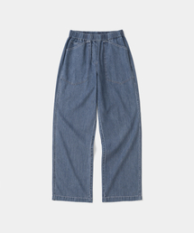 banding denim pants wide fit indigo blue