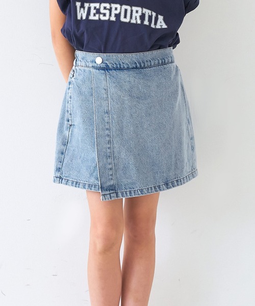 coca（coca）（コカ）の「キッズ　デニムラップスカパン（デニムパンツ・キッズ・ブラック/ライトブルー/ブルー・120/130/140/150）」の2枚目の写真