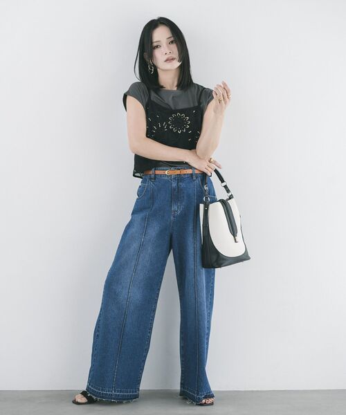 YECCA VECCA（イェッカヴェッカ）の「【尾崎紗代子さん着用】[2点SET]刺繍メッシュキャミセットコットンTee（Tシャツ/カットソー・レディース・ライトベージュ/ブラック・FREE）」の7枚目の写真