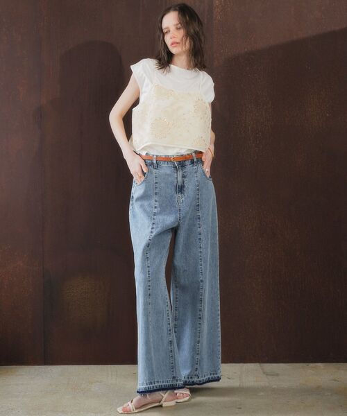 YECCA VECCA（イェッカヴェッカ）の「【尾崎紗代子さん着用】[2点SET]刺繍メッシュキャミセットコットンTee（Tシャツ/カットソー・レディース・ライトベージュ/ブラック・FREE）」の14枚目の写真