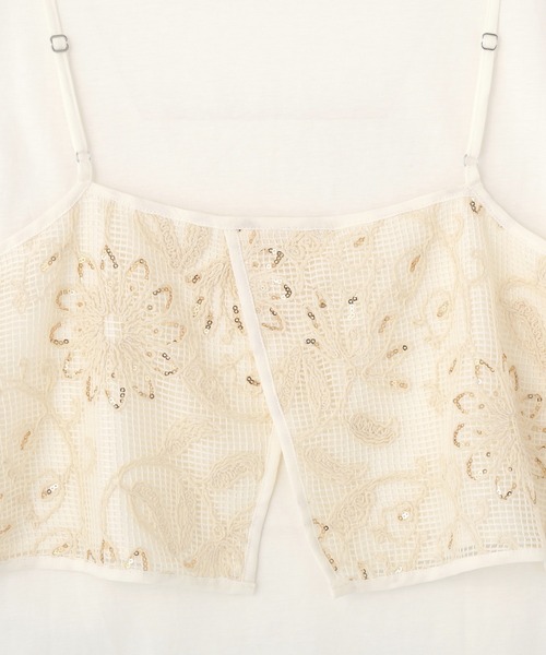 YECCA VECCA（イェッカヴェッカ）の「【尾崎紗代子さん着用】[2点SET]刺繍メッシュキャミセットコットンTee（Tシャツ/カットソー・レディース・ライトベージュ/ブラック・FREE）」の4枚目の写真