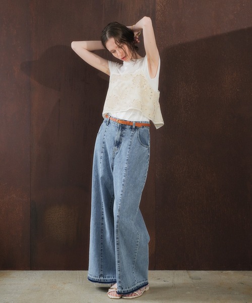 YECCA VECCA（イェッカヴェッカ）の「【尾崎紗代子さん着用】[2点SET]刺繍メッシュキャミセットコットンTee（Tシャツ/カットソー・レディース・ライトベージュ/ブラック・FREE）」の14枚目の写真