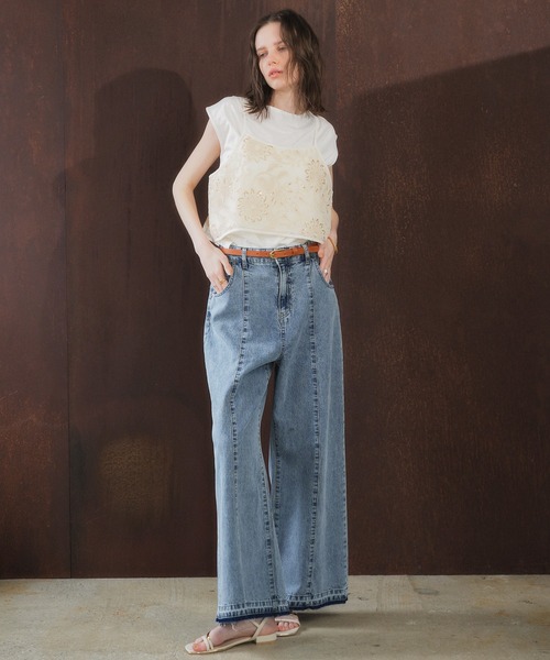 YECCA VECCA（イェッカヴェッカ）の「【尾崎紗代子さん着用】[2点SET]刺繍メッシュキャミセットコットンTee（Tシャツ/カットソー・レディース・ライトベージュ/ブラック・FREE）」の15枚目の写真