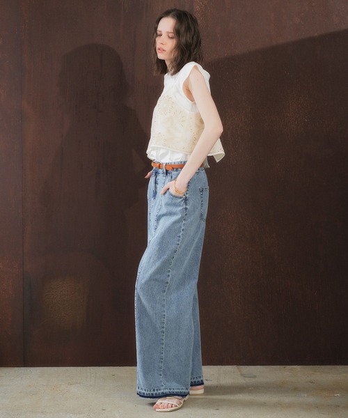 YECCA VECCA（イェッカヴェッカ）の「【尾崎紗代子さん着用】[2点SET]刺繍メッシュキャミセットコットンTee（Tシャツ/カットソー・レディース・ライトベージュ/ブラック・FREE）」の16枚目の写真