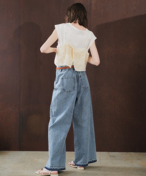 YECCA VECCA（イェッカヴェッカ）の「【尾崎紗代子さん着用】[2点SET]刺繍メッシュキャミセットコットンTee（Tシャツ/カットソー・レディース・ライトベージュ/ブラック・FREE）」の17枚目の写真