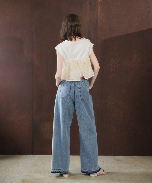 YECCA VECCA（イェッカヴェッカ）の「【尾崎紗代子さん着用】[2点SET]刺繍メッシュキャミセットコットンTee（Tシャツ/カットソー・レディース・ライトベージュ/ブラック・FREE）」の18枚目の写真
