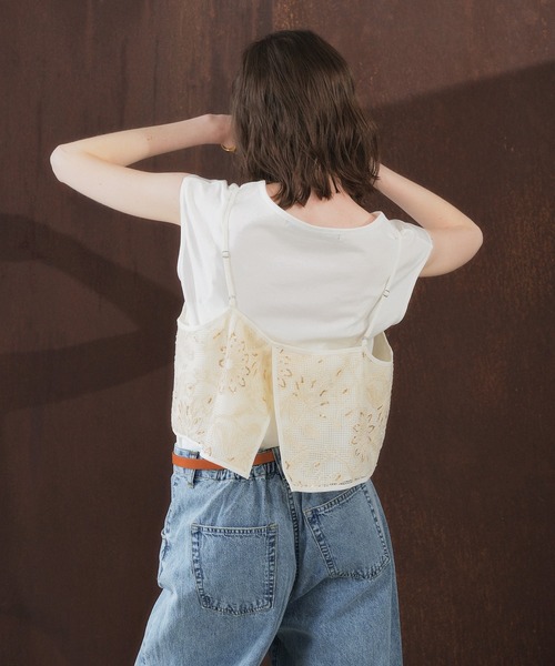 YECCA VECCA（イェッカヴェッカ）の「【尾崎紗代子さん着用】[2点SET]刺繍メッシュキャミセットコットンTee（Tシャツ/カットソー・レディース・ライトベージュ/ブラック・FREE）」の20枚目の写真