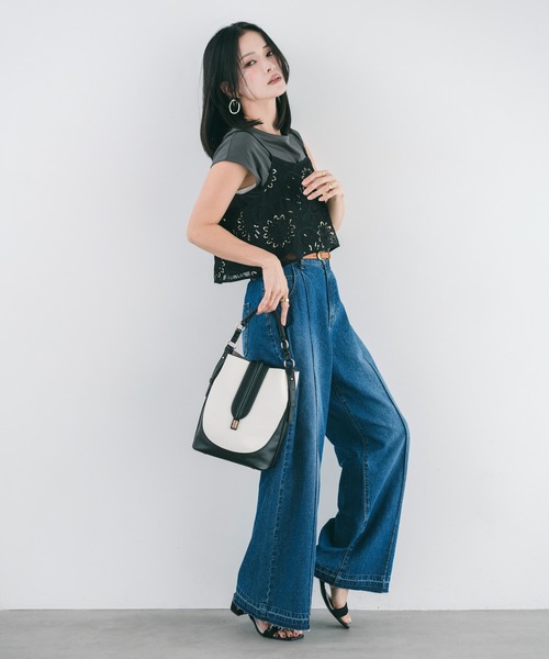 YECCA VECCA（イェッカヴェッカ）の「【尾崎紗代子さん着用】[2点SET]刺繍メッシュキャミセットコットンTee（Tシャツ/カットソー・レディース・ライトベージュ/ブラック・FREE）」の13枚目の写真