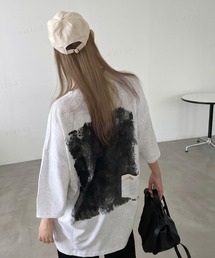 韓国ファッション ペイントプリントポケットデザイン半袖Tシャツ