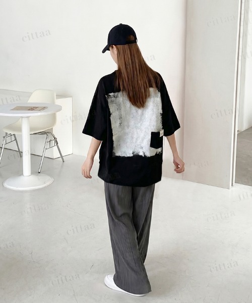 Dalfwin(ダールフィン)の「韓国ファッション ペイントプリントポケットデザイン半袖Tシャツ(Tシャツ/カットソー・レディース・ブラック/ホワイト系その他・FREE)」の19枚目の写真