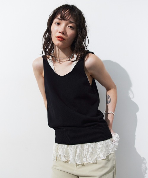 HANNE(アン)の「オープンバックニットタンク(タンクトップ・レディース・グレー/ブラック・FREE)」の9枚目の写真