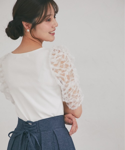 tocco closet(トッコ クローゼット)の「シアードットフリルキルティングパワショルカットソー(Tシャツ/カットソー・レディース・ブラック/オフホワイト・M)」の11枚目の写真