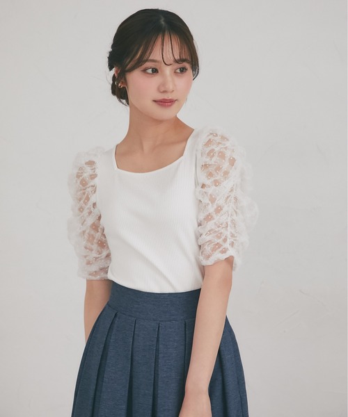 tocco closet(トッコ クローゼット)の「シアードットフリルキルティングパワショルカットソー(Tシャツ/カットソー・レディース・ブラック/オフホワイト・M)」の6枚目の写真