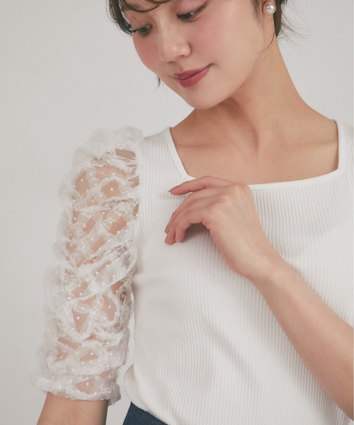 tocco closet(トッコ クローゼット)の「シアードットフリルキルティングパワショルカットソー(Tシャツ/カットソー・レディース・ブラック/オフホワイト・M)」の8枚目の写真