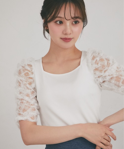 tocco closet(トッコ クローゼット)の「シアードットフリルキルティングパワショルカットソー(Tシャツ/カットソー・レディース・ブラック/オフホワイト・M)」の7枚目の写真