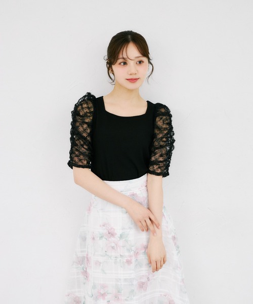 tocco closet(トッコ クローゼット)の「シアードットフリルキルティングパワショルカットソー(Tシャツ/カットソー・レディース・ブラック/オフホワイト・M)」の15枚目の写真