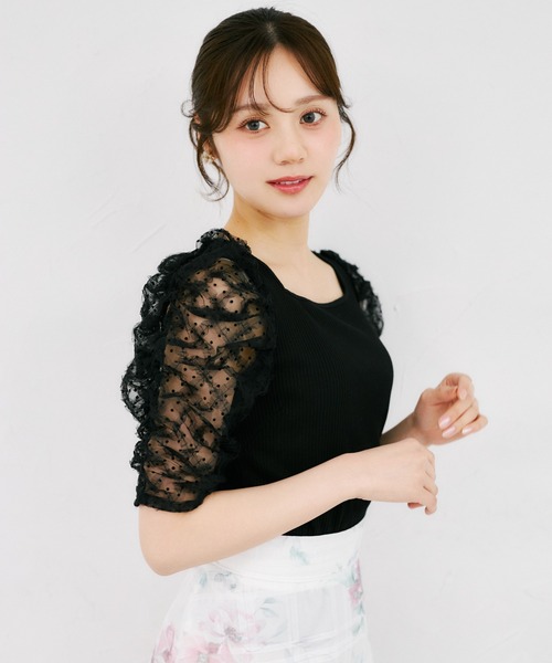 tocco closet(トッコ クローゼット)の「シアードットフリルキルティングパワショルカットソー(Tシャツ/カットソー・レディース・ブラック/オフホワイト・M)」の18枚目の写真