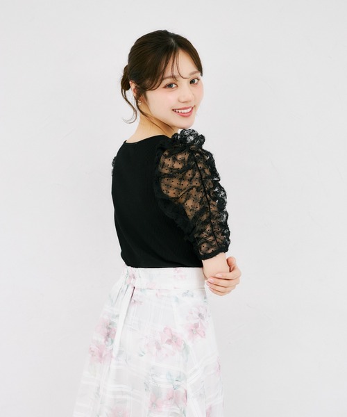tocco closet(トッコ クローゼット)の「シアードットフリルキルティングパワショルカットソー(Tシャツ/カットソー・レディース・ブラック/オフホワイト・M)」の17枚目の写真