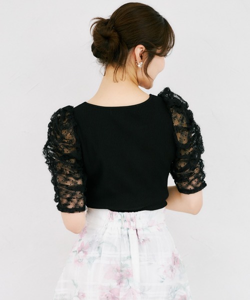 tocco closet(トッコ クローゼット)の「シアードットフリルキルティングパワショルカットソー(Tシャツ/カットソー・レディース・ブラック/オフホワイト・M)」の19枚目の写真