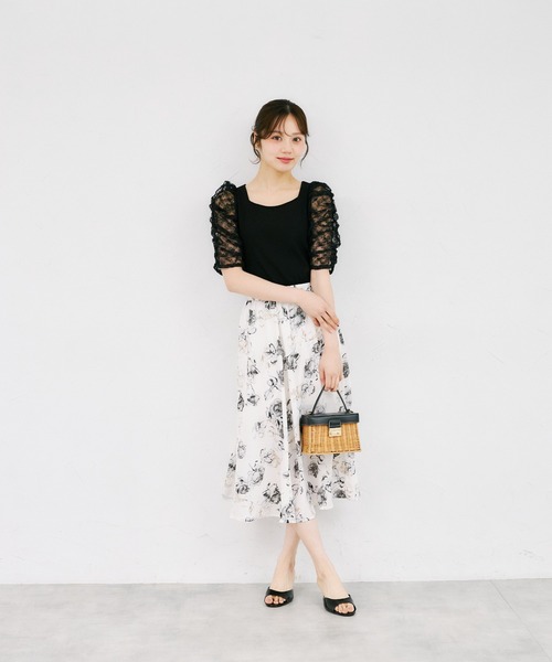 tocco closet(トッコ クローゼット)の「シアードットフリルキルティングパワショルカットソー(Tシャツ/カットソー・レディース・ブラック/オフホワイト・M)」の12枚目の写真
