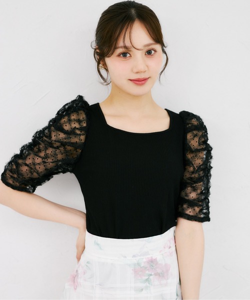 tocco closet(トッコ クローゼット)の「シアードットフリルキルティングパワショルカットソー(Tシャツ/カットソー・レディース・ブラック/オフホワイト・M)」の16枚目の写真