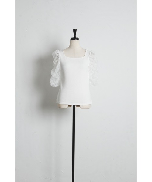 tocco closet(トッコ クローゼット)の「シアードットフリルキルティングパワショルカットソー(Tシャツ/カットソー・レディース・ブラック/オフホワイト・M)」の21枚目の写真