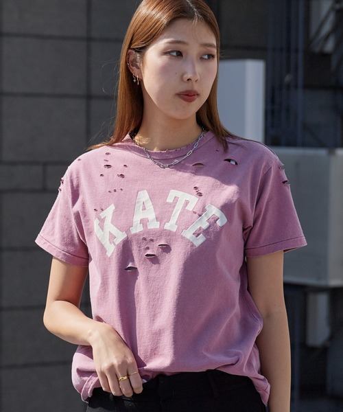 ACASAM（アカサム）の「ACASAM/アカサム "KATE" DAMAGE CREW NECK TEE 短丈 ダメージTシャツ レディース 秋 秋服 2026年秋冬（Tシャツ/カットソー・レディース・ホワイト/ブラック/バーガンディー・L）」の3枚目の写真