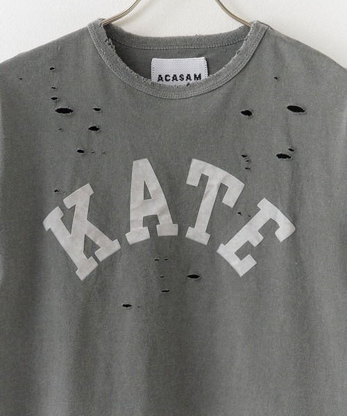 ACASAM（アカサム）の「ACASAM/アカサム "KATE" DAMAGE CREW NECK TEE 短丈 ダメージTシャツ レディース 秋 秋服 2026年秋冬（Tシャツ/カットソー・レディース・ホワイト/ブラック/バーガンディー・L）」の6枚目の写真