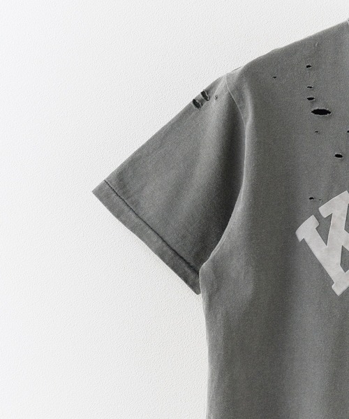 ACASAM（アカサム）の「ACASAM/アカサム "KATE" DAMAGE CREW NECK TEE 短丈 ダメージTシャツ レディース 秋 秋服 2026年秋冬（Tシャツ/カットソー・レディース・ホワイト/ブラック/バーガンディー・L）」の8枚目の写真