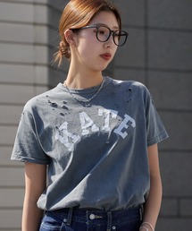 ACASAM（アカサム）の「ACASAM/アカサム "KATE" DAMAGE CREW NECK TEE 短丈 ダメージTシャツ レディース 2026年春夏（Tシャツ/カットソー）」