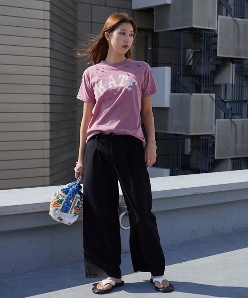 ACASAM（アカサム）の「ACASAM/アカサム "KATE" DAMAGE CREW NECK TEE 短丈 ダメージTシャツ レディース 秋 秋服 2026年秋冬（Tシャツ/カットソー・レディース・ホワイト/ブラック/バーガンディー・L）」の14枚目の写真