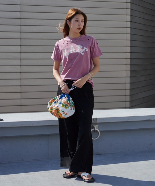 ACASAM（アカサム）の「ACASAM/アカサム "KATE" DAMAGE CREW NECK TEE 短丈 ダメージTシャツ レディース 秋 秋服 2026年秋冬（Tシャツ/カットソー・レディース・ホワイト/ブラック/バーガンディー・L）」の15枚目の写真