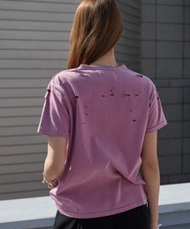 ACASAM（アカサム）の「ACASAM/アカサム "KATE" DAMAGE CREW NECK TEE 短丈 ダメージTシャツ レディース 2026年 夏 夏服（Tシャツ/カットソー）」