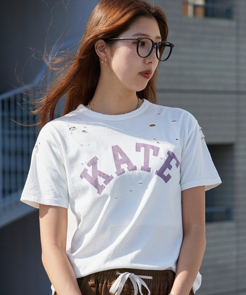 ACASAM（アカサム）の「ACASAM/アカサム "KATE" DAMAGE CREW NECK TEE 短丈 ダメージTシャツ レディース 秋 秋服 2026年秋冬（Tシャツ/カットソー・レディース・ホワイト/ブラック/バーガンディー・L）」の18枚目の写真