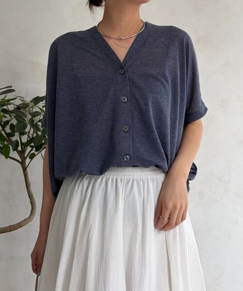 Jena espace merveilleux(ジェナ エスパスメルヴェイユ)の「シアーラメカーディガン(Tシャツ/カットソー・レディース・ネイビー/ベージュ/グレー・FREE)」の3枚目の写真