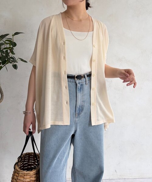 Jena espace merveilleux(ジェナ エスパスメルヴェイユ)の「シアーラメカーディガン(Tシャツ/カットソー・レディース・ネイビー/ベージュ/グレー・FREE)」の4枚目の写真